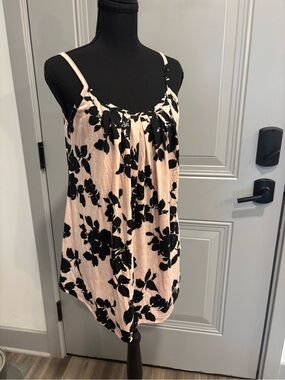 BEPEI Pink Floral Cami Tank Top with Black Print